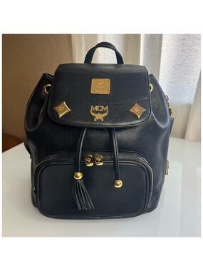 MCM VINTAGE BLACK LEATHER BACKPACK